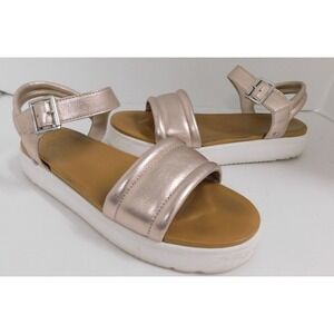 Ugg Womens Zayne‎ Rose Gold Leather Open Toe Platform Sandals Shoes 9.5
